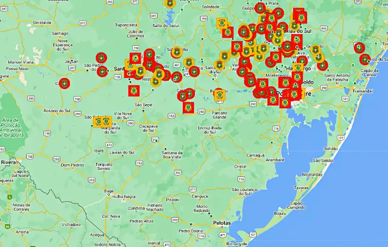 Brasília (DF) 07/05/2024 - Mapa do estado Rio Grande do Sul com previsão de chuvas.
Mapa DAER.RS.GOV.BR/Divulgação