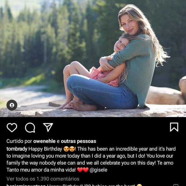 Tom Brady faz post no Instagram homenageando a esposa Gisele Bündchen 