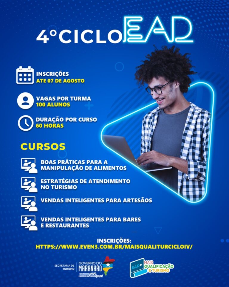 4° ciclo EAD: Setur oferta cursos gratuitos para profissionais do turismo no Maranhão