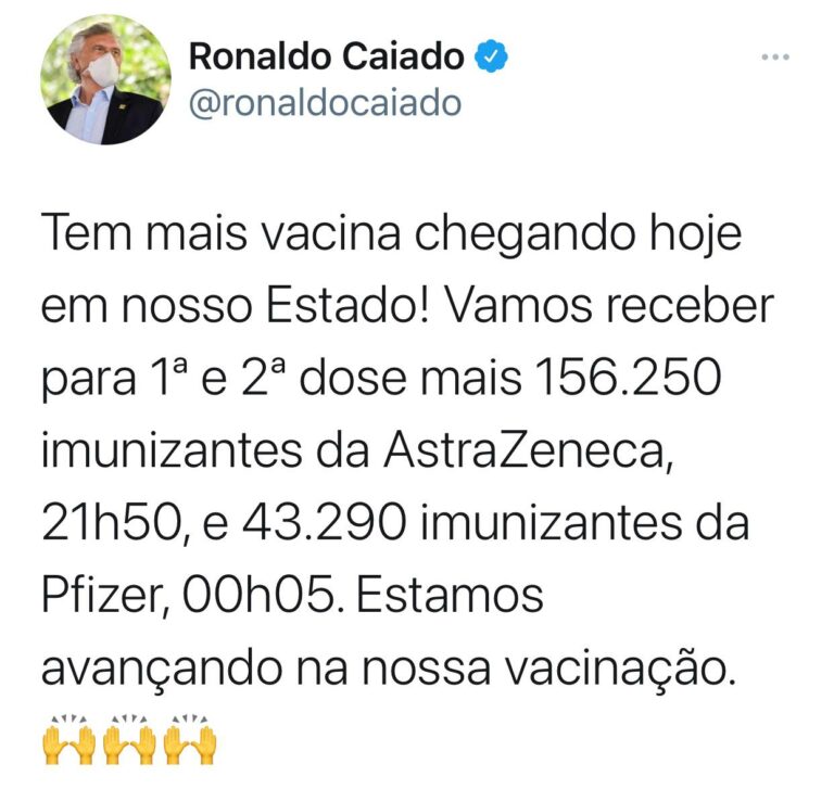 Governador anuncia a chegada de quase 200 mil novas doses de vacina contra Covid-19