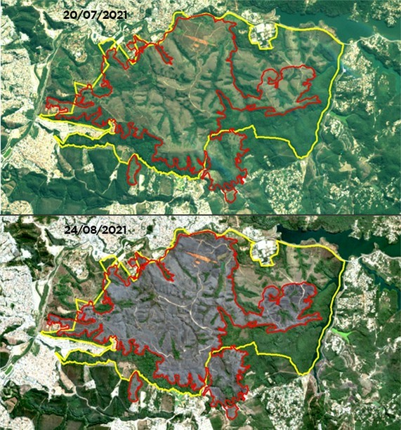 Imagens de satélite mostram que fogo atingiu 53% do Parque do Juquery
