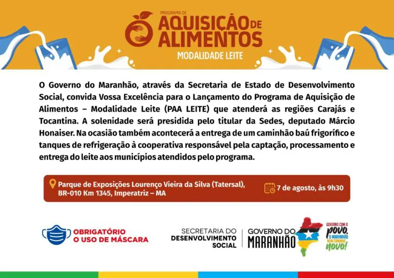 Lançamento do Programa de Aquisição de Alimentos – Modalidade Leite (PAA LEITE), nas regiões Carajás e Tocantina