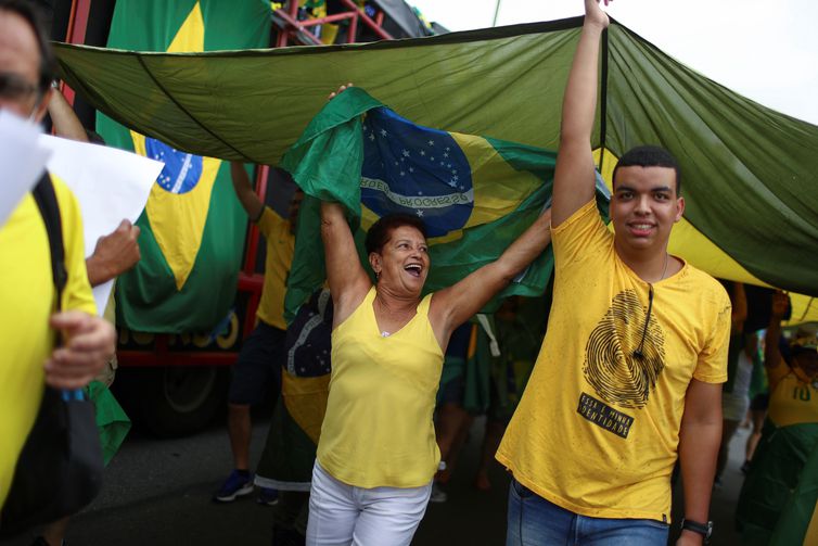 President Bolsonaro supporters march in a show of support in Rio de Janeiro