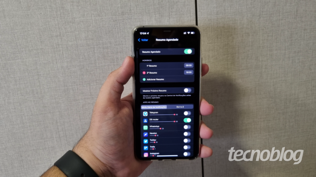 Notificações do iOS 15 ganham resumo agendado (Imagem: Lucas Braga / Tecnoblog)