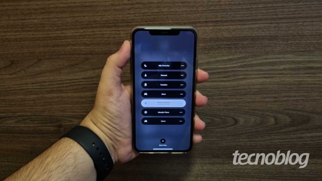 Tela de seleção de foco no iOS 15 (Imagem: Lucas Braga / Tecnoblog)