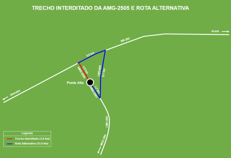 Rodovia AMG-2505, no Triângulo Mineiro, será interditada para obras por 20 dias