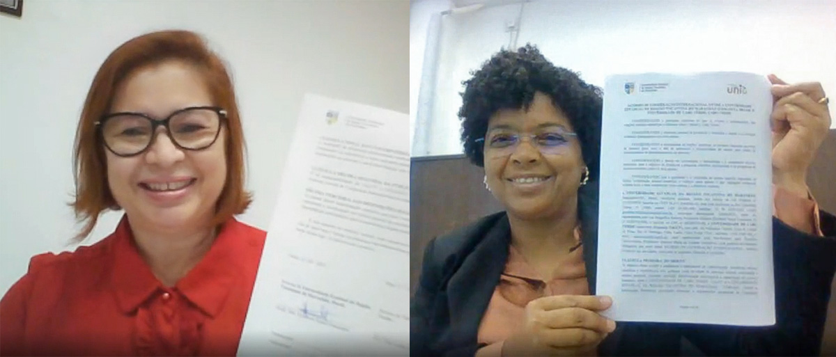 A reitora da UEMASUL, Elizabeth Nunes Fernandes; e a Pró-Reitora para a Extensão Universitária da Universidade de Cabo Verde, Maria de Lourdes Gonçalves. (Foto: Reprodução)