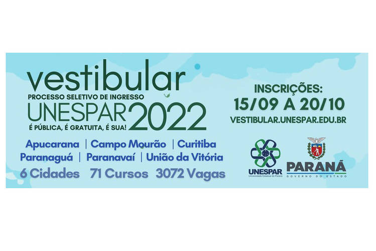 Unespar abre inscrições para o Vestibular 2022; são 3.072 vagas