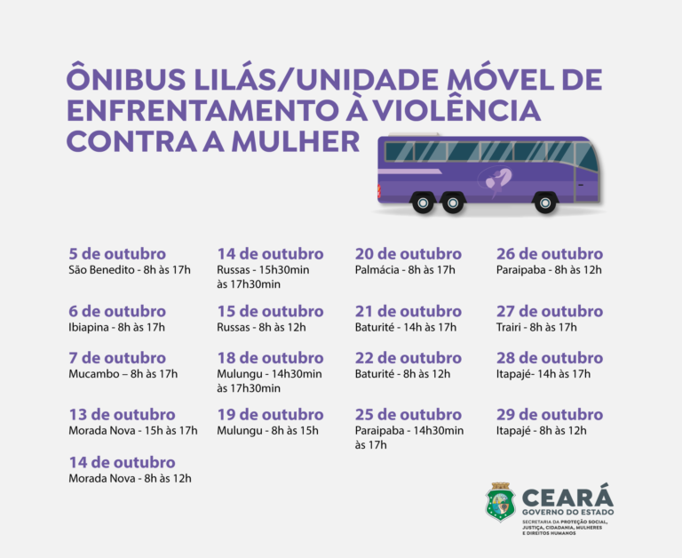Ônibus Lilás leva assistência social e psicológica para mulheres de 11 municípios