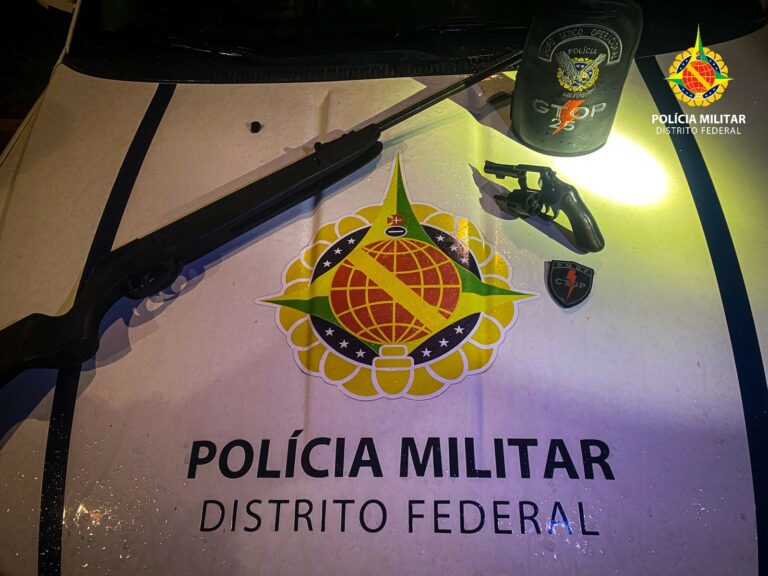 Policiais militares localizam duas armas em matagal