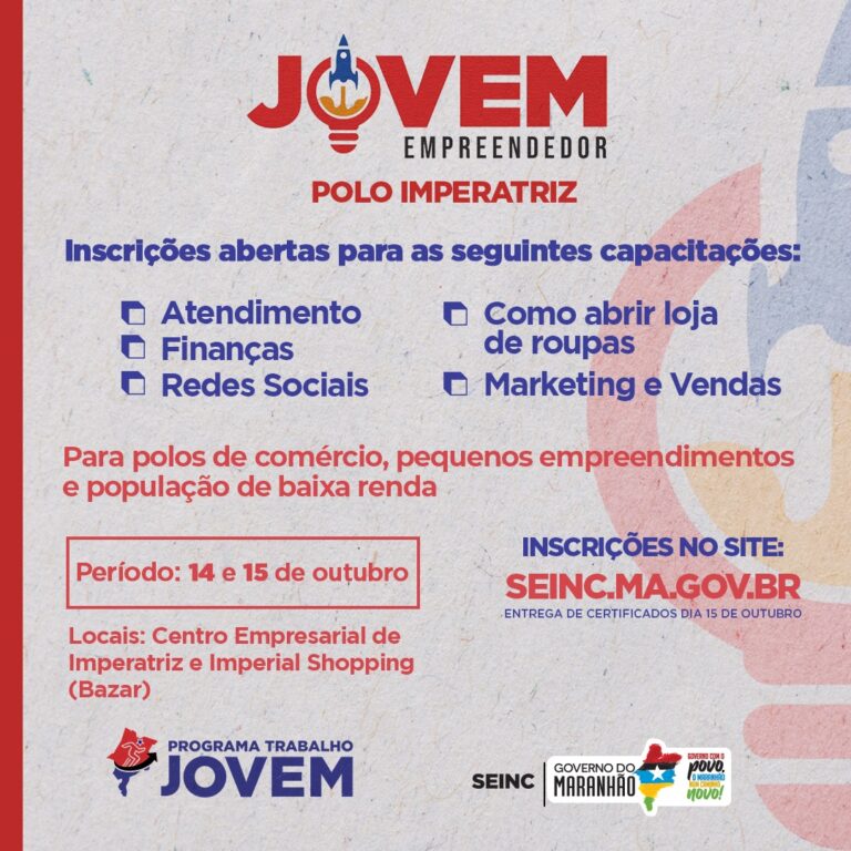 Trabalho Jovem: inscrições abertas para participar da Ação Jovem Empreendedor no Polo Imperatriz