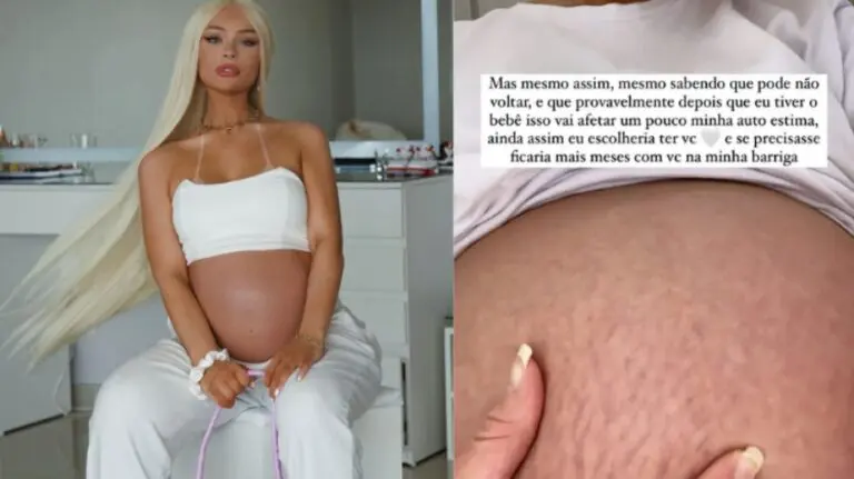 Influencer revela insegurança em reta final da gravidez: “Dói ver o corpo assim”