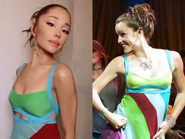Ariana Grande com vestido usado por Jennifer Garner, em 