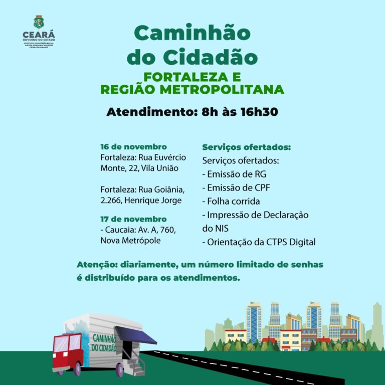 Caminhão do Cidadão atende comunidades de Fortaleza e de mais três municípios nesta semana