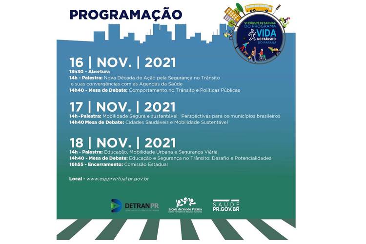 VI Fórum Estadual do Programa Vida no Trânsito do Paraná começa nesta terça (16)