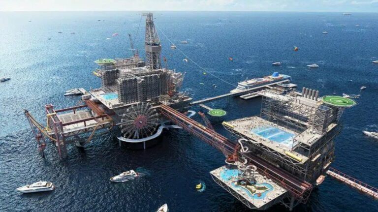 Resort em plataforma de petróleo terá parque de diversões em alto mar