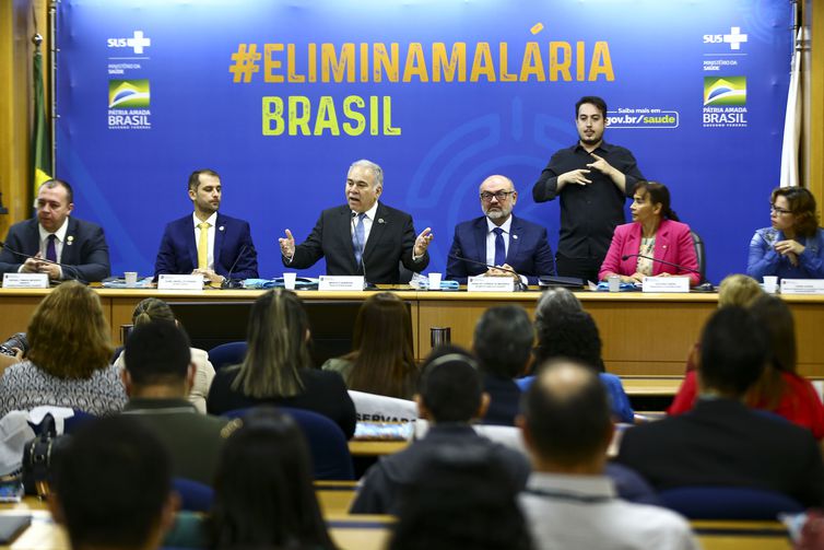 O ministro da Saúde, Marcelo Queiroga, durante o lançamento do Plano Nacional de Eliminação da Malária.