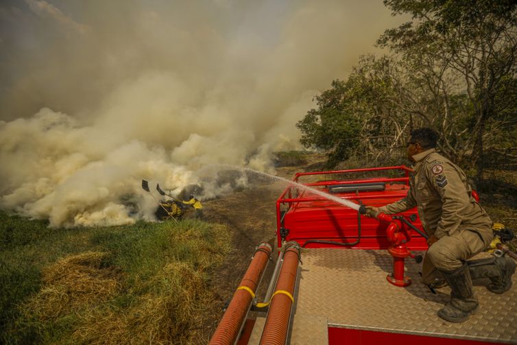 Porto Jofre (MT) 16/11/2023 –Brigadistas do ICMBIO combatem incêndio florestal que atinge o Pantanal.
Foto: Joédson Alves/Agência Brasil