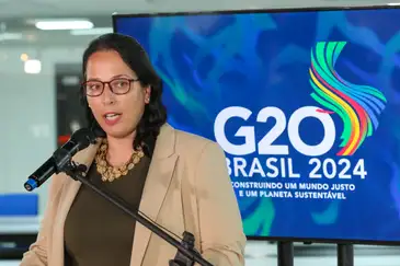 Brasília(DF), 25/01/2024 - Karin Vazquez, do Ministério da Fazenda, fala sobre resultados da reunião do GT de Arquitetura Financeira Internacional do G20. Foto:Wilson Dias/Agência Brasil