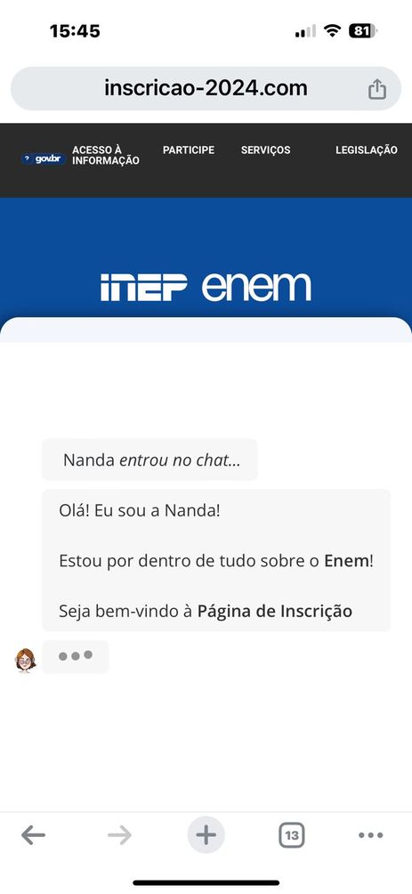 Golpe pagamento da taxa do enem. Print de página fraudulenta.