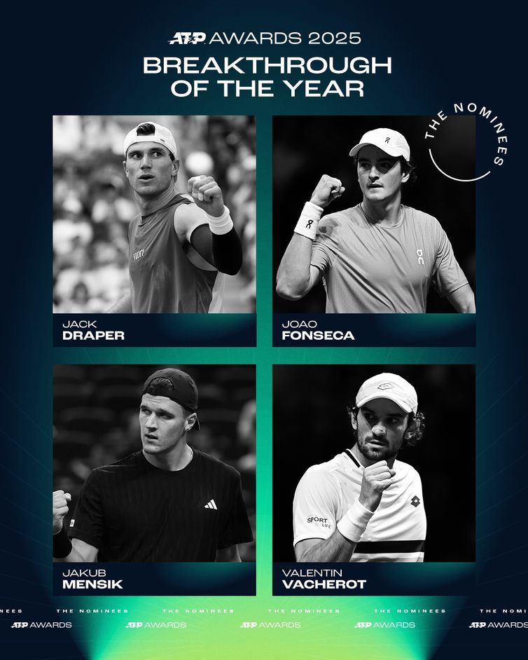 joão fonseca é finalista do prêmio atp awards 2025 na categoria maior evolução do ano, em 20/11/2025