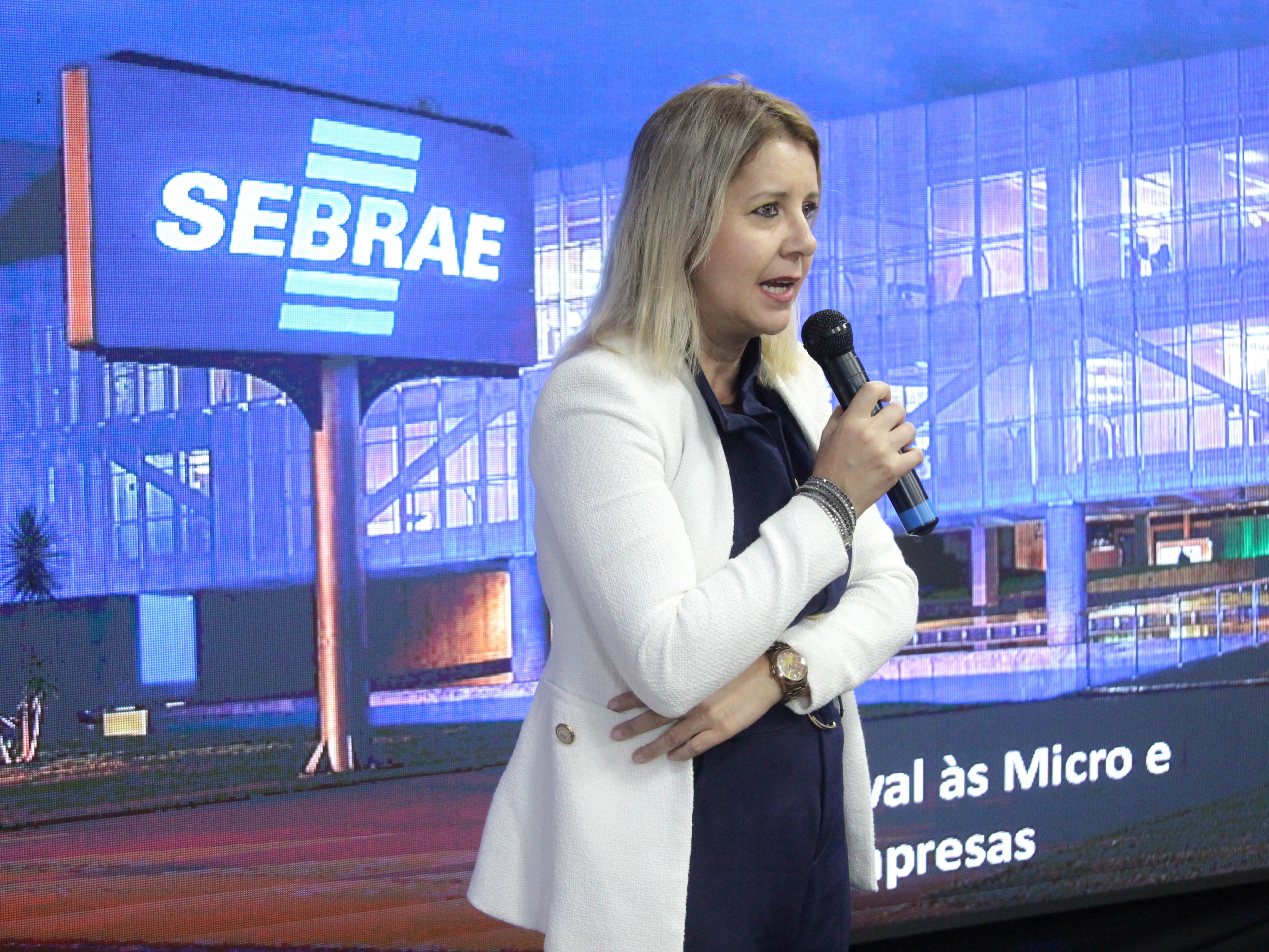 A gestora da carteira do FAMPE para a Região Norte, Cristina Vieira Araújo, representante do Sebrae Nacional, durante participação no Conecta Crédito 2026 em Porto Velho.