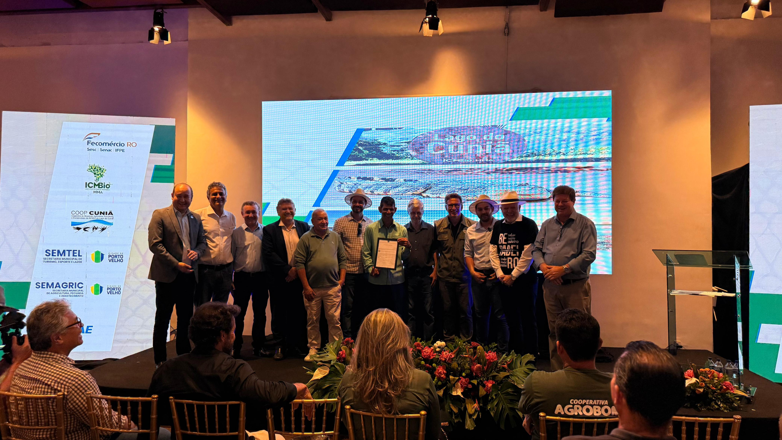 Sebrae em Rondônia, Semagric, ICMBio, Emater, Fecomércio, Associação de Moradores da Resex Lago do Cuniã e representantes da comunidade local unem esforços para a construção da Indicação Geográfica do Jacaré-Cuniã, lançada durante a AgroTec.