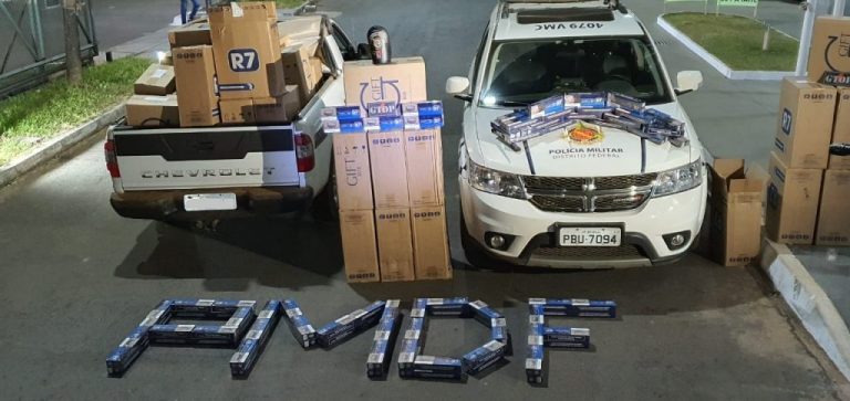 Em Ceilândia, PMDF apreende mais de 20 mil carteiras de cigarro contrabandeadas. Um veículo roubado também foi localizado pelas equipes