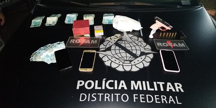 PMDF detém casal por porte ilegal de arma de fogo e tráfico de substância entorpecente