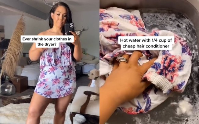 Mulher ensina como esticar roupas que encolheram na secadora com condicionador