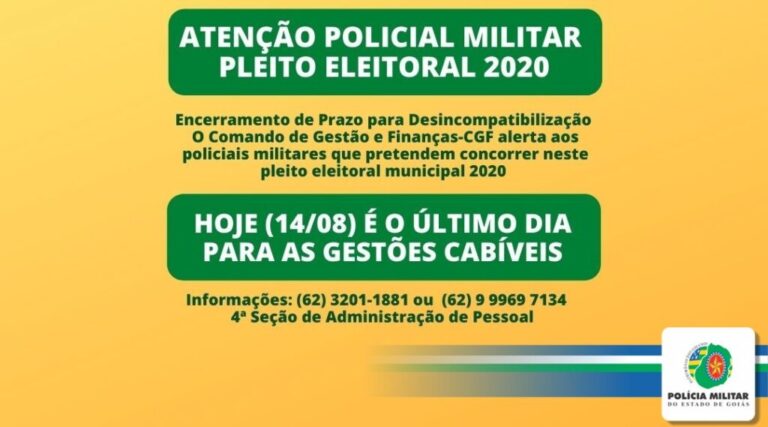 ATENÇÃO POLICIAL MILITAR – PLEITO ELEITORAL 2020