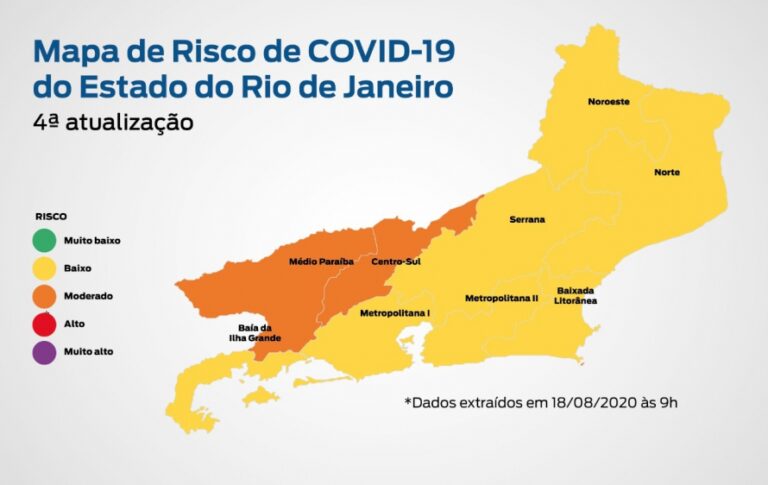 Mapa de risco para Covid indica 92% da população em locais classificados como bandeira amarela