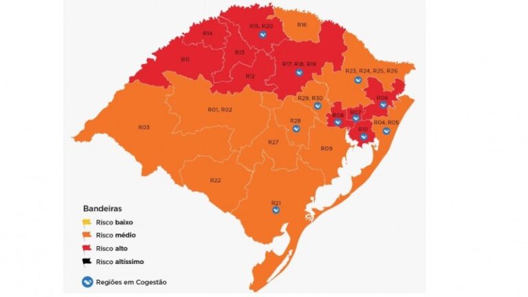 RS tem 10 regiões preliminarmente em vermelho na 17ª semana do Distanciamento Controlado