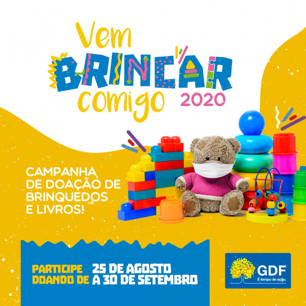 A #PCDF apoia a campanha Vem Brincar Comigo 2020 de doação de brinquedos e livros.