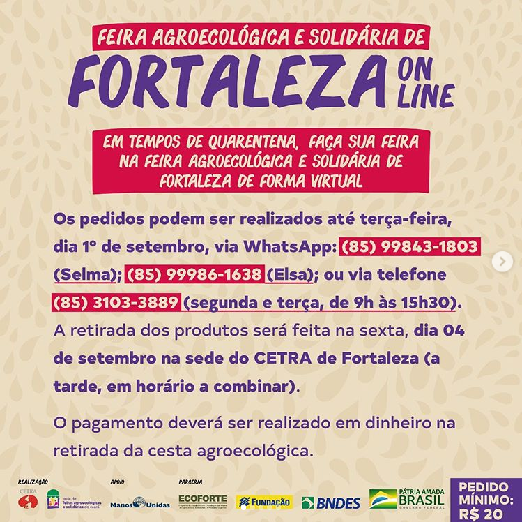 Feira Agroecológica e Solidária Online agora também em Fortaleza