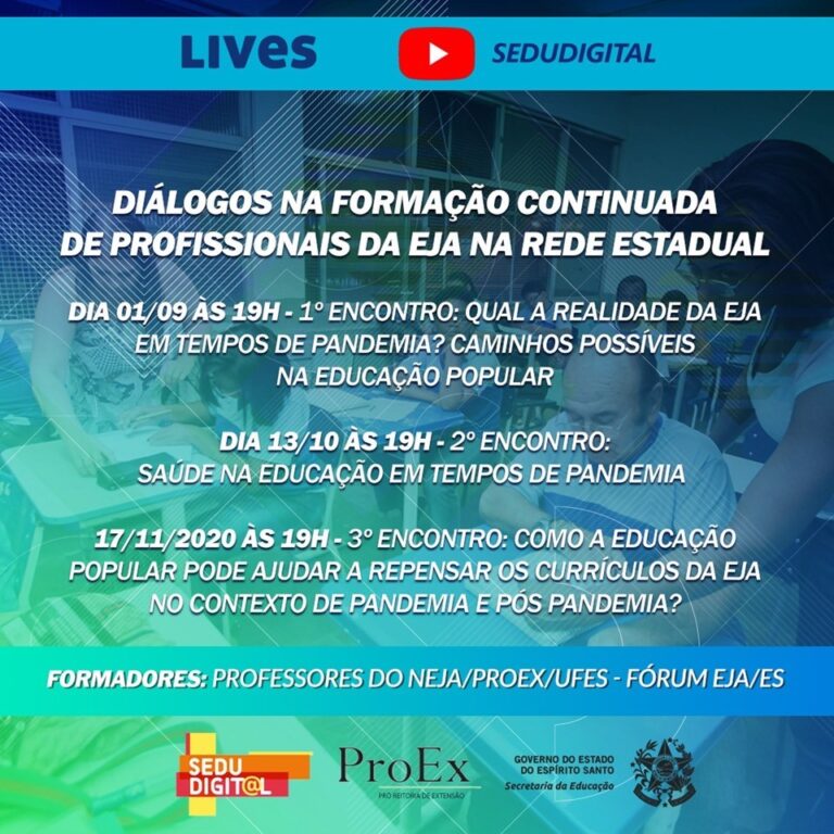 Sedu realiza série de lives sobre formação continuada de profissionais da EJA