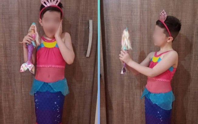 Mãe viraliza ao deixar filho brincar com boneca e usar fantasia de sereia