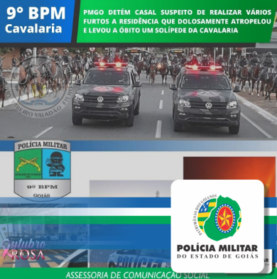 POLÍCIA MILITAR DE GOIÁS, por meio do 9° BATALHÃO, detém casal suspeito de realizar vários furtos a residência que dolosamente atropelou e levou a óbito um solípede da cavalaria