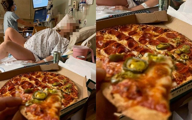 Homem é criticado por comer pizza enquanto a esposa está em trabalho de parto
