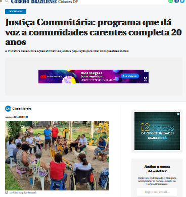Correio Braziliense destaca os 20 anos do Programa Justiça Comunitária do TJDFT