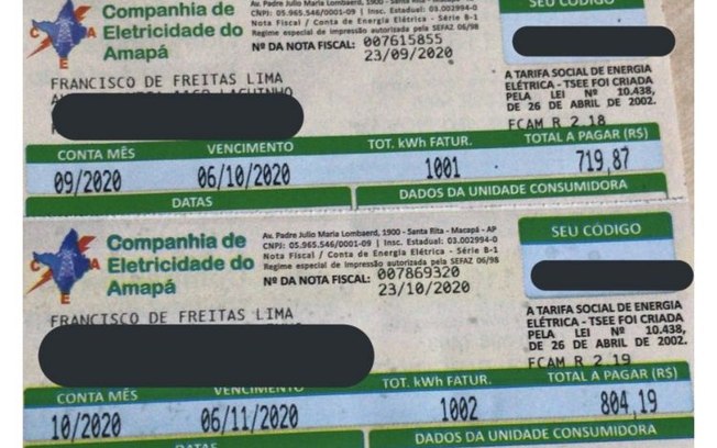 Amapaenses mostram contas de luz no Twitter: “R$ 1,1 mil para três pessoas”