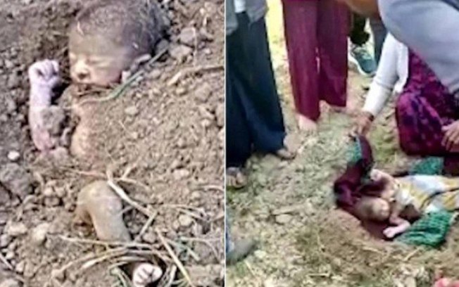 Bebê é resgatado após ser enterrado vivo em fazenda na Índia; imagens são fortes