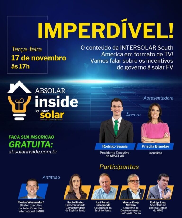 Governo do Estado participará do segundo episódio do Absolar Inside by Intersolar
