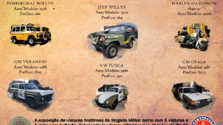 Veículos históricos da Brigada Militar são expostos em Porto Alegre