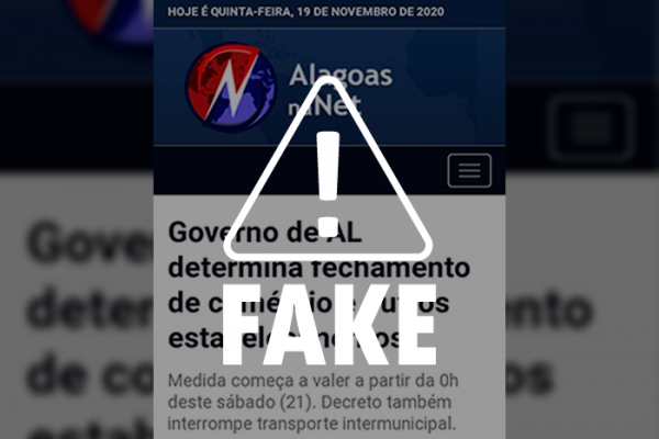 É falso que Governo de Alagoas publicará novo decreto emergencial neste sábado (21)