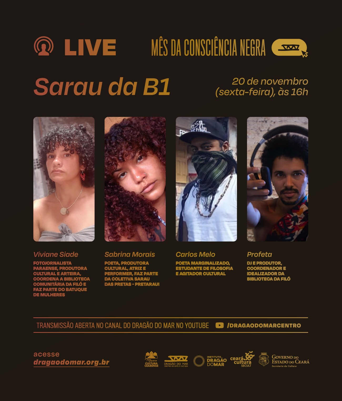 Museu da Cultura Cearense celebra Dia da Consciência Negra com sarau virtual ao vivo