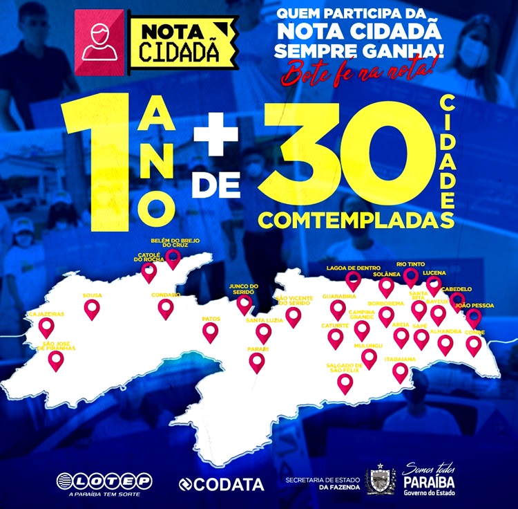 Programa Nota Cidadã já contemplou ganhadores em 31 cidades paraibanas
