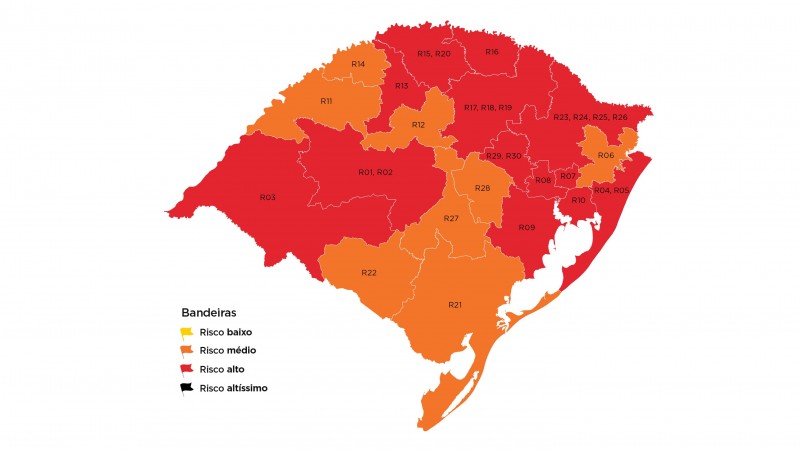 Mapa preliminar da 29ª rodada do Distanciamento Controlado tem 13 regiões em vermelho