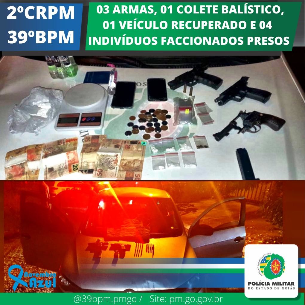 2° CRPM/39° BPM – Ação Policial em Aparecida de Goiânia Apreende Armas, Drogas e Veículo Roubado