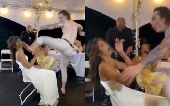 Noivo acaba com festa de casamento ao acertar chute na cara da noiva